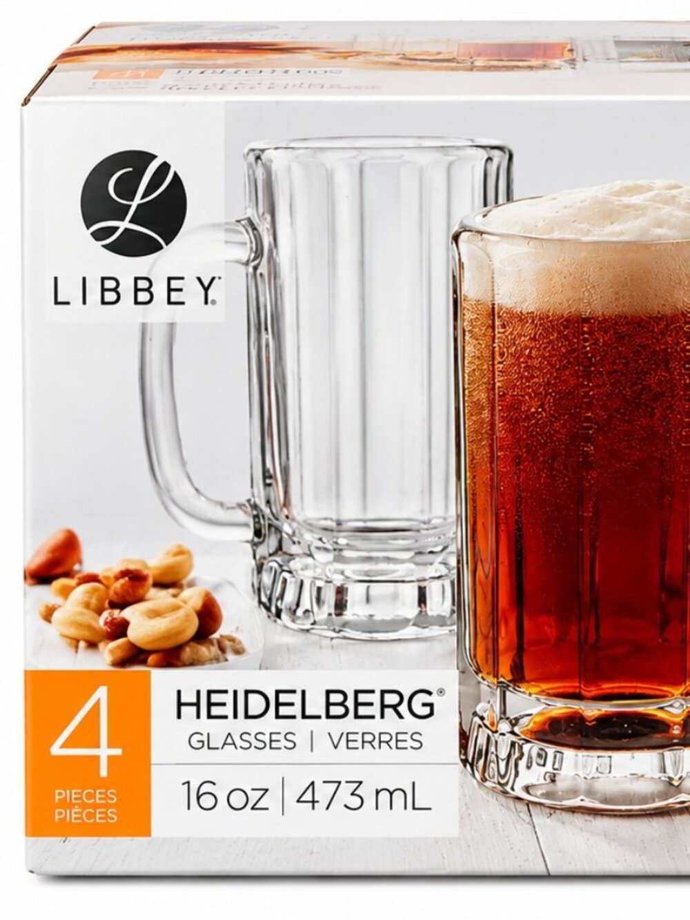 Libbey Heidelberg 16 oz Glass Beer Mugs Set of 4 Heavy Ribbed Tankards NIB